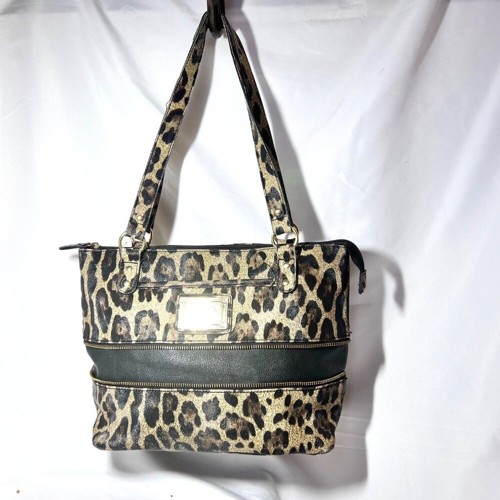 Nicole By Nicole Miller-Black/Tan/Gold Leopard Print Hot Pink Inside-Unique-